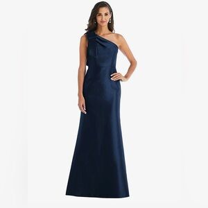 NWT Alfred Sung Blue One-Shoulder A-Line Gown size 10